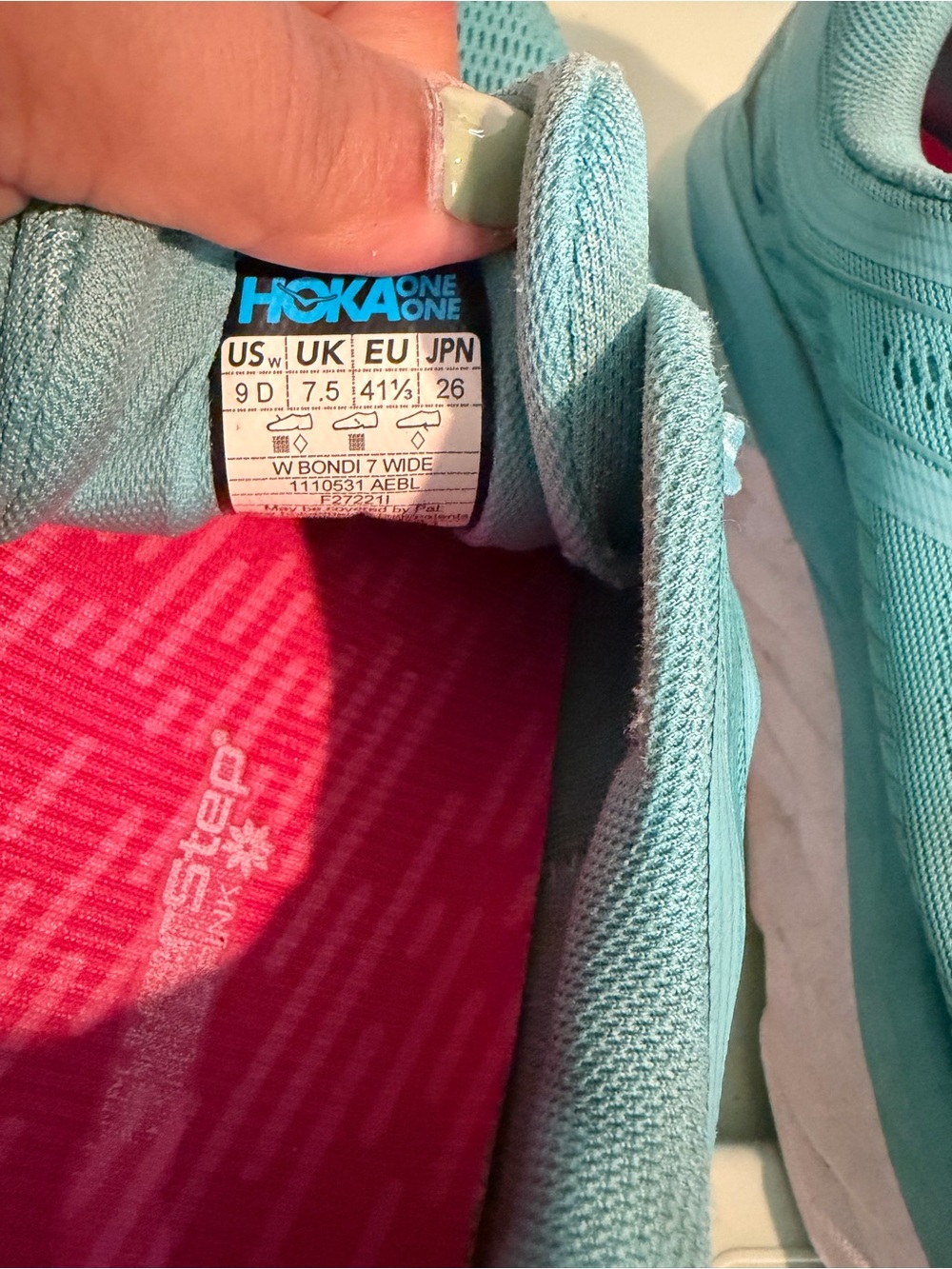 Hoka One One Bondi 7 Women's Teal Athletic Running Shoes wide - Picture 3 of 4